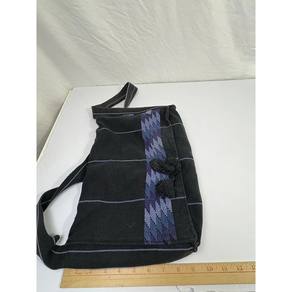 MayaWorks Handmade Woven Shoulder Bag Crossbody Black Purple Blue Striped Boho‎